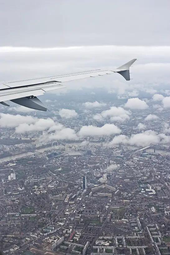 View out of the plane down to London