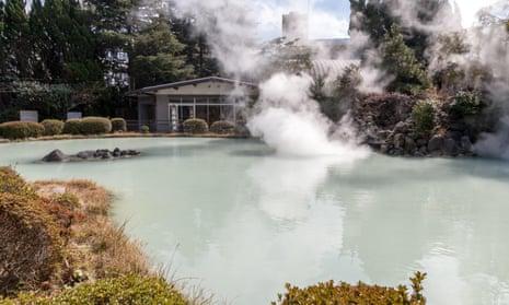 outdoor pool with steam at Shiraike Jigoku onsen